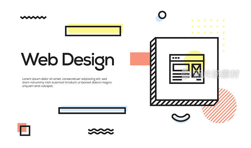 Web Design Concept. Geometric Retro Style Banner and Poster Concept with Web Design icon